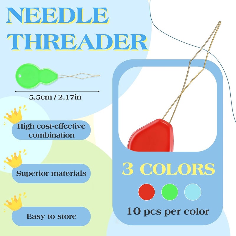 FTEVEN Needle Threaders, 30Pcs Sewing Needle Threader Gourd Shaped, Embroidery Needle Threader for Hand Sewing and Sewing Machine with Clear Storage Box - Image 2